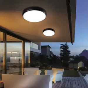 24W AC Black IP54 Waterproof LED Modern Round Ceiling Lights Bulkhead with High CRI 80 for Garden Corridor Bathroom Living Room