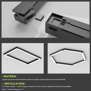 270 Degree Rotatable LED Linear Lighting System Tool Free Linkable Shop Light Suspended Surface Mounted Office Linear Lamp