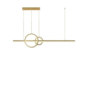 28W LED 2 Ring Pendant Light Middle L90cm D21+15cm 3000K Warm White Gold Aluminum White Silicone Eye Caring Dining