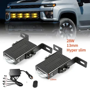 28W Ultra Slim Hidden Grille LED Spot Light 13mm Mini Projector Driving Lamp for Raptor Ford F150 Tacoma Jeep Gladiator