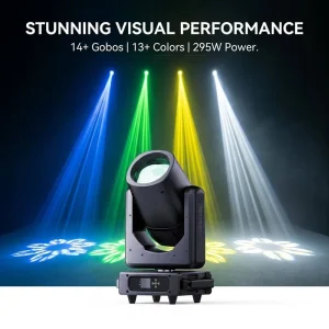 295 Watt Beam Moving Head Spotlight 8+16 Prism DMX512 Control Ra95 IP33 Stage Lighting for Nightclub Concert Ballroom