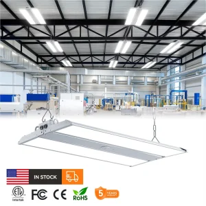 2FT 200W Linear High Bay 30000lm 3CCT 0 10V Dim Tilt Adjustable Hanging Light for Warehouse Workshop Shop Lighting