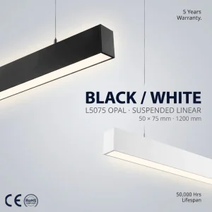 2FT 20W Linkable LED Linear Pendant Light Opal Diffuser 6063 Aluminum 120lm/W 5CCT PF 0.9 Flicker Free CE RoHS Office Ra80 IP20