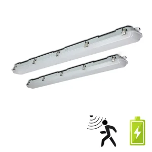 2FT LED Vapor Tight 40W Waterproof Linear Lights IP66 Triproof Light Fixture Motion Sensor Emergency Battery for Warehouse