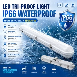2ft 3ft 4ft 5ft 6ft 20w-80w Waterproof Shop Light Ip65 Industrial Tri Proof Linear Led Vapor Tight Light Fixture