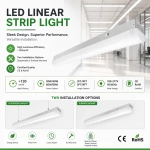 2ft 4ft 8ft LED Linear Strip Light Energy Efficient Long lasting Ideal for Commercial and Residential Use