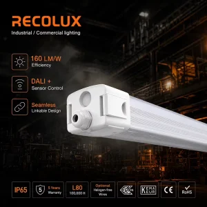 2ft-8ft 160lm/W 22W-75W 120 Beam Angle LED Vapor Tight Tri-proof IP65 Wet Location Light Emergency Driver for Industrial Humid