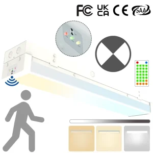 2ft Tri Level Motion Sensor LED Linear Strip Ceiling Fixture Emergency Stairwell Light 5000K IP20 Dimmable CRI>80 5 Year