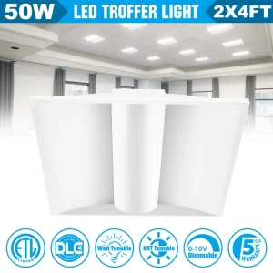2×4 Troffer Light Fixture 2×2 LED Panel ETL DLC Modern Basket Center Ceiling Troffer Lights