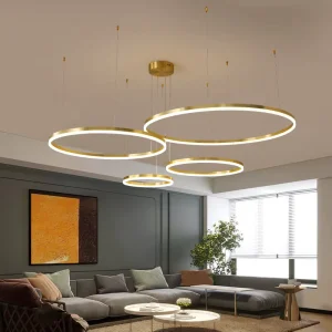 3 4 5 Rings Luxury Acrylic Modern Lighting Grand Gold Circle Chandelier Pendant Lights for Living Room