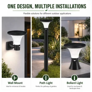 3 CCT Solar Garden LED Light 360° Quiet Style Remote Control Selectable Modes for Outdoor Yard Pathway Bollard Driveway Pillar