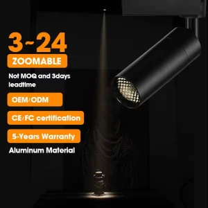 3 Degree Anti Glare Dimmable Zoomable LED Track Spotlight Ra97 CRI 5 Year Warranty CCC/CE Certified Art Gallery