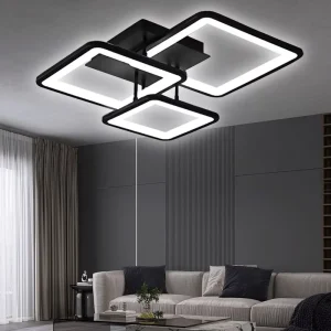3 Heads Black Iron Surface Mount Modern Square LED Acrylic Ceiling Lamp for Bedroom Apartment