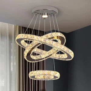3 Ring Crystal Chandelier LED Living Room Dining Room Stainless Steel Pendant Lighting Staircase Lights