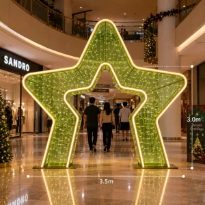 3.5m Large Green Transparent LED Star Shape Entrance Arch for Indoor Mall Social Spot Star Arch Motif Light
