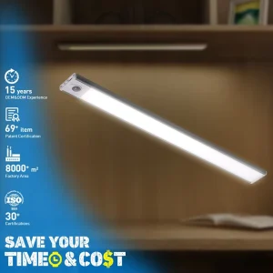 30 40 50 60cm Under Cabinet LED Light with Motion Sensor Thin USB Rechargeable Lamps Kitchen Cabinet Bedroom Wardrobe Lighting