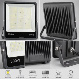 30000lm 300w AC220V 3500K 6500K Cricket Parking Lot Landscape LED Slim Flood Lights For Fairground Luminaire Place
