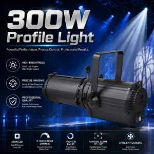 300W COB Profile Spotlight 15 40 Degree Adjustable Beam Warm White Cool White LCD DMX Control Imaging Light for Studio Use