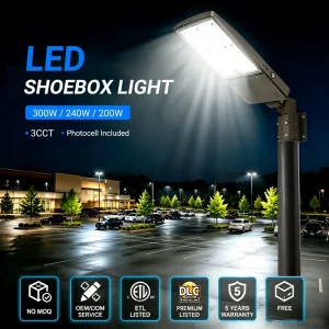 300W Commercial LED Area Lighting Dusk Mounted 300 Watts Led Shoebox Street Light Lamp for Parking Lot Aluminum Body IP65 Power