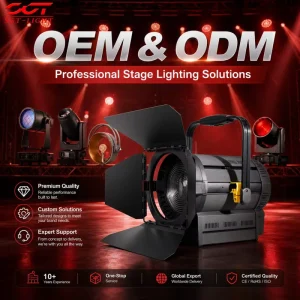 300W Silent LED Studio Fresnel Light 200mm Lens Ra95 Electric Zoom 20 60 Degree DMX 1CH Daylight Spotlight for Church Hall