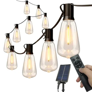 30M 50 Bulb Solar Patio String Lights with Remote Control Warm White Outdoor Lighting for Pergola Gazebo Christmas Decor