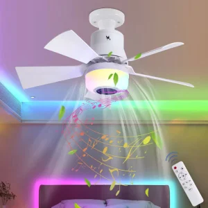 30W BT Ceiling Fan Lamp with Removable Fan Blades Tri-Color Dimmable E27 Socket for Home Lighting