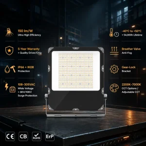 30W to 600W High Lumen 150lm W IP66 Waterproof Outdoor Floodlight for Sports Stadium Security Lighting LED Flood Light