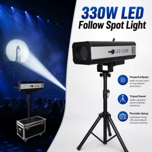 330W LED Follow Spot Light 23° Beam 30M Throw DMX512 Sound-Active IP20 CE Aspheric Lens for Wedding Stage Concert Theater