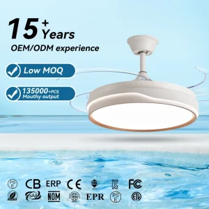 36/42/48 Inch Home Appliance Iron Body Plastic Folded Blades Pure Copper DC Motor Remote Control LED Ceiling Fans with Light