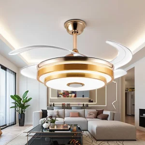 36/42/48 Inch Invisible Retractable Smart Ceiling Light Fan With Remote, Ceiling Fans With Led Lights for Bedroom