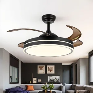36/42 Inch Smart Retractable 4 Invisible Bladeless Ceiling Fan with Led Lamp Dimmable Light and Remote Control