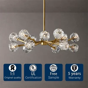 36 Inch K9 Crystal Round Brass Pendant Light Dimmable