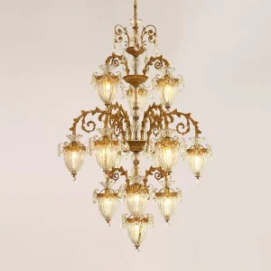 3+6+3+1 Luxury Ceiling Hanging Pendant Lights Italian Large Commercial Indoor Decorative Brass Chandelier