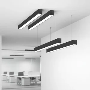 36W 48W 60W LED Linear Pendant Light Black Aluminum Plastic Indoor Office Hanging Chandelier 180 Beam Angle
