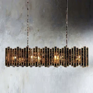 37″ Living Room Hotel Led Gold Pendant Lights Luxury Brass Rectangular Modern Chandeliers