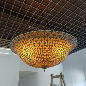 39″ Handmade LED Retro Style Stained Glass Pendant Lamp Large Fish Scale Chandelier Light Villa Chandeliers