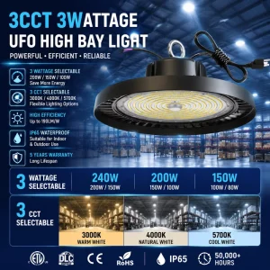 3CCT Adjustable New Design Commercial Industrial Lighting 150LM/W 5 Years Warranty 60W-300W UFO High Bay Light