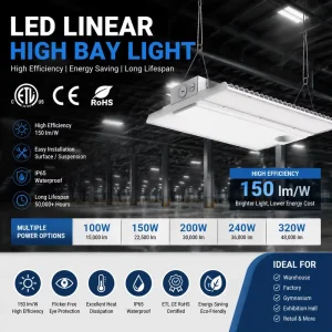 3CCT & Power Tunable LED Linear High Bay Light Anti Glare 100W-320W Linear High Bay Lamp for Shopping Mall Workshop
