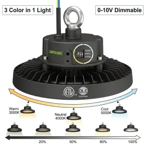 3CCT Selectable 100W UFO LED High Bay IP65 0 10V Dimmable 150lm W Shop Light ETL DLC Listed 5Y Warranty