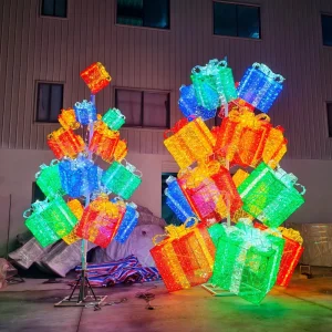 3D LED Gift Box Tree Giant Outdoor Waterproof Christmas Motif Light Street Park Mall Landscape Holiday Display Decoration