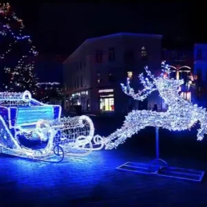 3D LED Motif Light Christmas Landscape IP65 Reindeer and Sleigh with Multi Color Lights