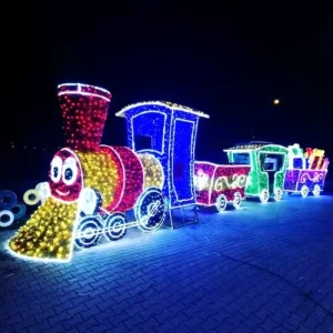3D Light up Metal LED Christmas Train Decoration for Commercial Amusement Park & Landscape Halloween Light Show