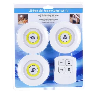 3W Super Bright COB Under Cabinet Puck Light LED Wireless Remote Control Dimmable Wardrobe Night Lamp