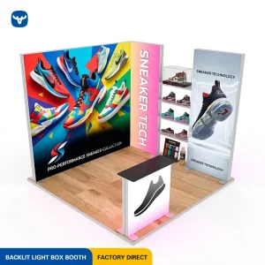 3x3m Foldable Portable Modular Dye Sublimation Backlit Exhibition Booth Integrated Storage Shelves 4-Sided Glowing Archway