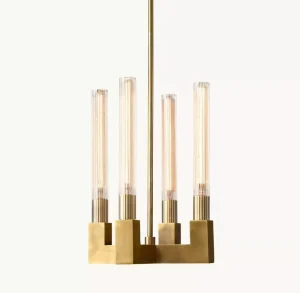 4-Light Linear Brass Glass Pendant Lamp Modern Hanging Light for Dining Room Kitchen Island Villa Chandelier