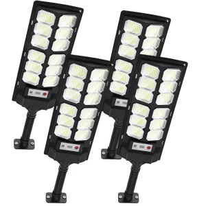 4 Pack IP67 Waterproof Solar Street Lights 13000LM 6500K LED Flood Lights Motion Sensor Remote Control for Security Parking Lot
