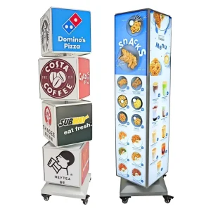 4-Sided Illuminated Outdoor Menu Board Rotating LED Light Box Display for Restaurant Coffee Shop