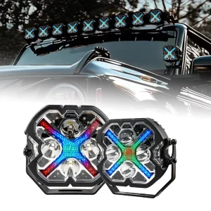4.7inch 6inch X shaped RGB Colorful LED Spotlights with Lighting on the Left and Right Sides Universal Fit
