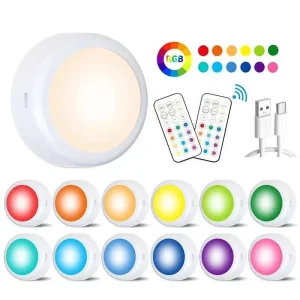 4+1 Wireless Color Changing LED Puck Light 4 Pack with Remote Control Mini Spotlight Cabinet Surface Slim Light