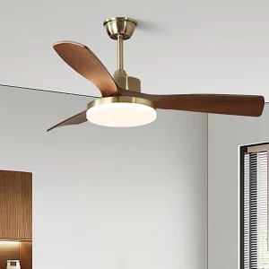 42/52 Inch 3/5 Straight Blades Decorative Ceiling Fan Wooden Blades Lamp With Led Light Bulb Home Remote Control